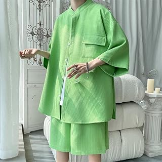 Ensemble chemise et short d'été de style coréen pour hommes, haut uni à