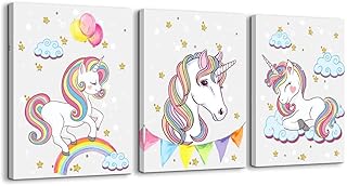 Décor mural licorne pour chambre de fille, toile de ballon arc-en-ciel blanc