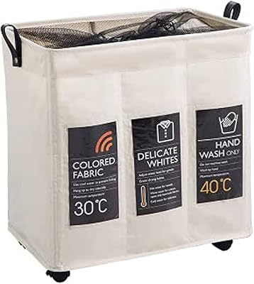 Panier à linge 3 sections, chariot à linge 120 l avec poches