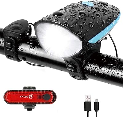 Feux avant et arrière de vélo bikuul, klaxon puissant de phare de vélo