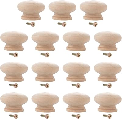 Helvety 15 pièces de forme ronde en bois pour tiroir, poignées, boutons d'armoire