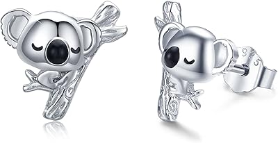 Boucles d'oreilles koala en argent sterling avec koala/panda mignon dormant sur un arbre