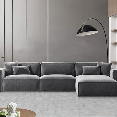 Ensemble de canapé de luxe en forme de l au design moderne (gris)