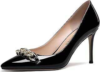 Wayderns chaussures à talons hauts vernies avec chaîne en métal doré et bout pointu pour femmes, escarpins de 3,5 pouces. Diaytar : Votre shopping, nos meilleurs prix