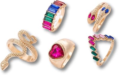Ensemble de bagues pour femmes, 5 pièces d'anneaux de serpent mignons, ensemble