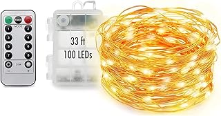 Guirlande lumineuse amateur étanche à piles, 8 modes, 100 lumières led, 33 pieds