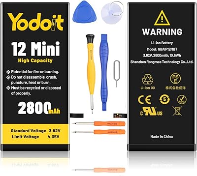 Batterie de remplacement yuduit iphone 12 mini 2800 mah haute capacité 0 cycle