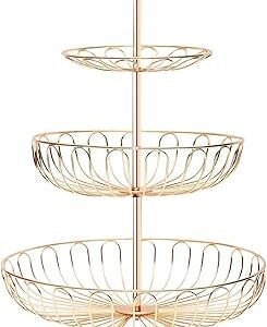 1chase®️ corbeille à fruits à 3 niveaux en fil de fer - or rose, support de rangement pour fruits, gâteaux et collations, meilleur organisateur de cuisine et de salle à manger. Diaytar : Acheter moins cher n'a jamais été aussi facile