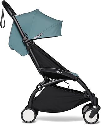 Poussette bébé baby zen avec cadre noir avec siège aqua et parapluie