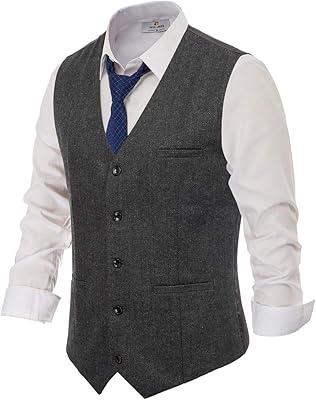 Gilet de costume ajusté à col en v en laine mélangée tweed à