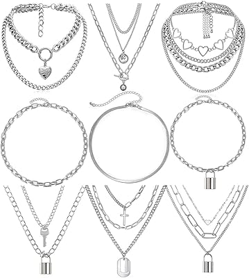 9 pièces collier de chaînes pour eboy egirl hommes emo gothique