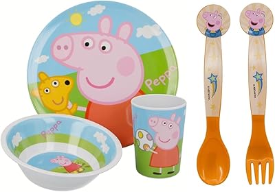 Service de table en mélamine coloré 5 pièces peppa, george et pig