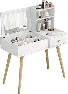 Coiffeuse avec tiroir, coiffeuse avec miroir et rangement cosmétique 80 x 40 x