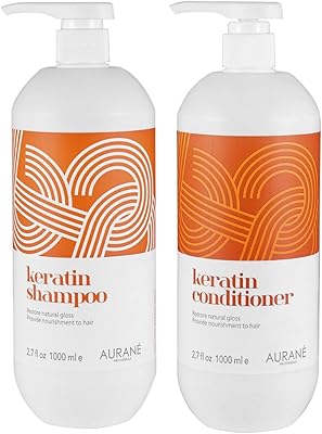 Aurane keratin shampoo & conditioner 1000 ml hydratation profonde formule nourrissante