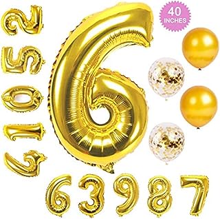 Ballons numérotés dorés de 40 pouces, 6 ballons à l'hélium en feuille d'aluminium
