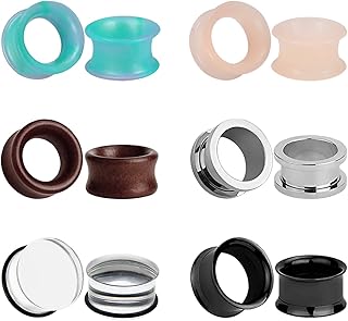 6 paires de bouchons tunnels auriculaires en acier inoxydable d'oreilles en bois