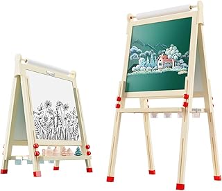 Chevalet en bois double face réglable tout-en-un pour enfants avec rouleau de papier