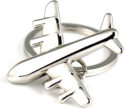 Porte-clés en métal au design d'avion en argent poli à la mode, argent