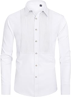 Chemise de smoking formelle plissée boutonnée à manches longues pour hommes pour l'obtention