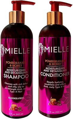Ensemble shampoing et après-shampooing hydratant/démêlant miel grenade et miel (350 ml chacun)