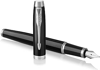 Stylo plume parker am, métal brossé, pointe fine, recharge d'encre bleue (1931649) pointe