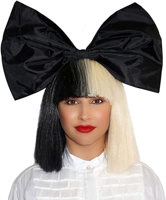 Perruque de costume sia sous licence officielle, perruque bob noire mi-blonde avec nœud