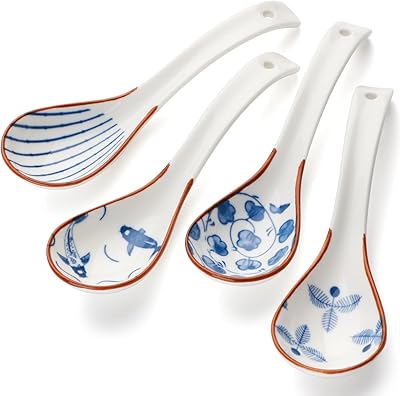 Cuillères à soupe chinoises ensemble de 4 cuillères coréennes en porcelaine pour céréales
