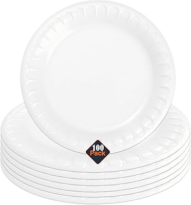 Assiettes jetables en mousse épaisses - grand paquet de 100 assiettes blanches robustes
