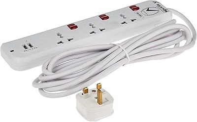 Rallonge 3 voies avec câble 5m avec néon et 2 x usb 2,1a