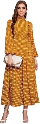 Robe longue à pois pinab avec manches lanternes et boutons sur le devant