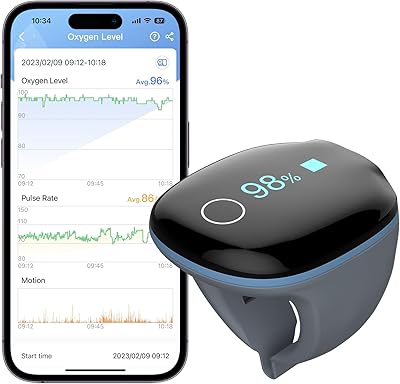 Oxymètre de pouls wilio o2ring sommeil oxymètre bluetooth enregistrement fréquence cardiaque suivi du