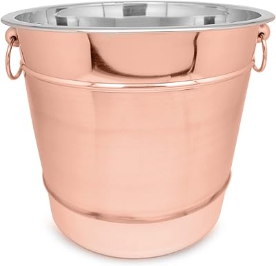 Seau à champagne en acier inoxydable à 2 nervures finition cuivre avec côté