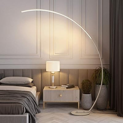 Lampadaire au design moderne en arc, 170 cm, liseuse led, 3 couleurs dimmables