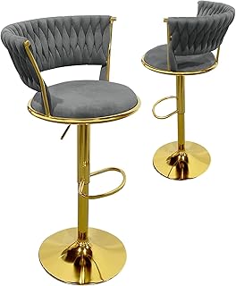 Chaise de bar en velours avec pieds en métal, dossier haut réglable à