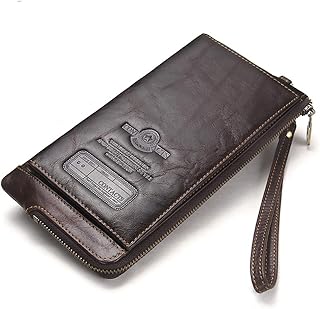 Sac de poignet en cuir véritable bloquant les rfid pour hommes avec porte-carte