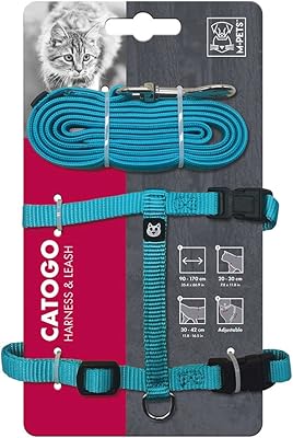 Ensemble harnais et laisse pour chat m-pets catogo, bleu