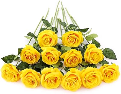 12 roses artificielles à longue tige, fleurs artificielles en soie pour la décoration