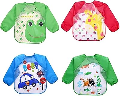 4 paquets de tabliers dessin imperméables à manches longues pour enfants