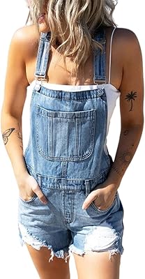 Salopette en jean décontractée pour femme avec ceinture réglable et ourlet déchiré