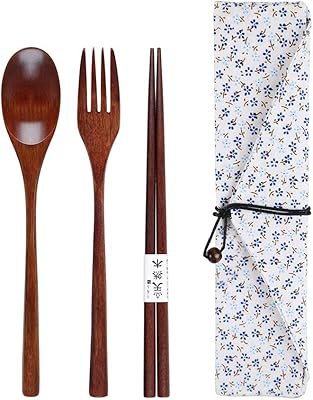 Ensemble de trois cuillères et fourchettes en bois au design coréen-japonais, vaisselle portable
