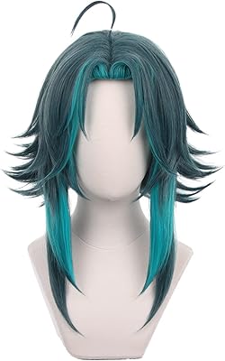 Perruque de cosplay synthétique courte qiankoshire bleu foncé genshin impact xiao pour homme