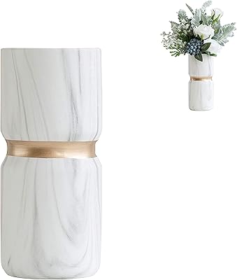 Vase à fleurs en porcelaine et céramique à motif de marbre blanc