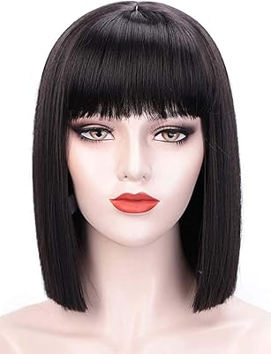 Perruque courte bob bob, perruque noire delfino 12" droite avec frange perruque