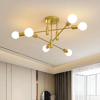 Lustre de plafond moderne jaicomi, plafonnier industriel semi-complet doré pour chambre à coucher