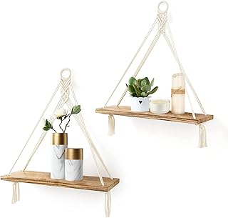 Ensemble de 2 étagères suspendues en macramé, décoration murale bohème, étagère de rangement