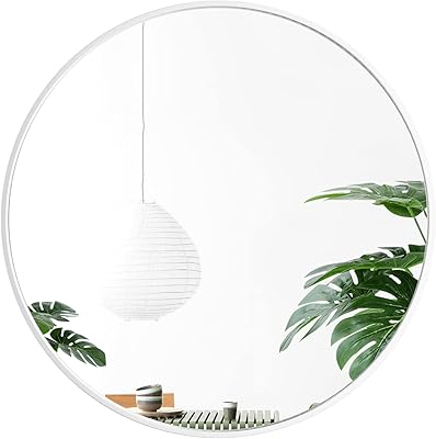 Grand miroir mural rond blanc de 24 pouces pour salle de bain, entrée