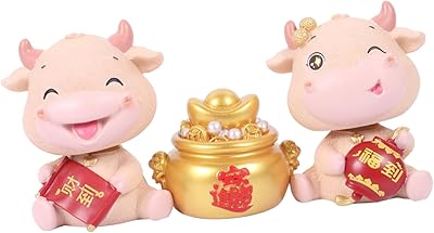 3 pièces ornements 2021 nouvel an chinois figurine de bœuf