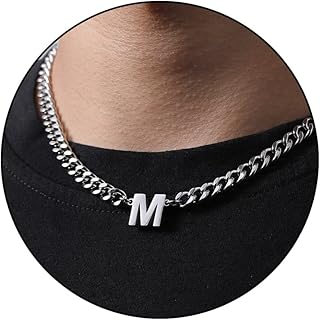 Collier chaîne à maillons initiale a-z en argent cubain pour garçons hommes femmes