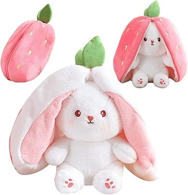 Oreiller en peluche lapin mignon oreiller réversible carotte fraise avec fermeture