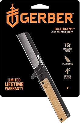 Couteau à lame droite gerber quadrant avec clip de poche bambou